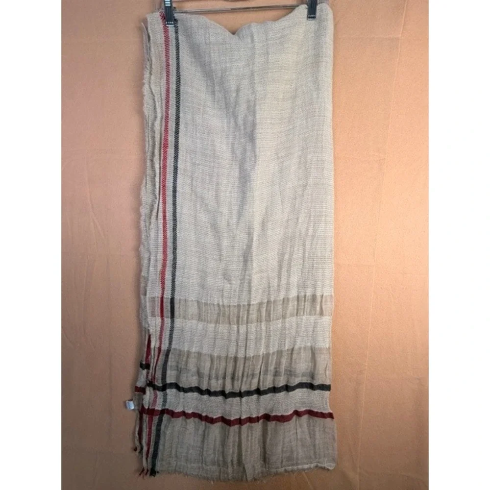 Oversized Plaid Blanket Scarf Beige Red Black Fringe Shawl Wrap 34x78